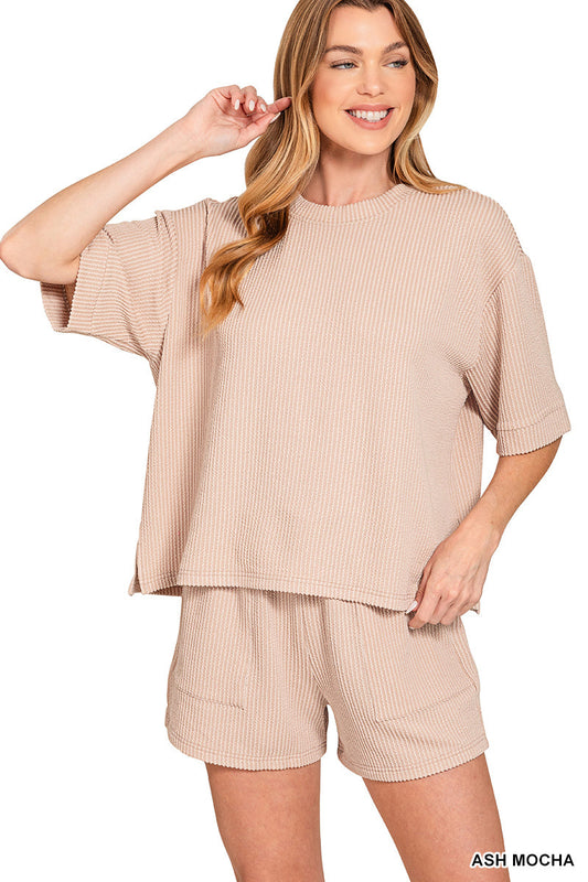 Ribbed Short Sleeve Zenana Set New RTS
