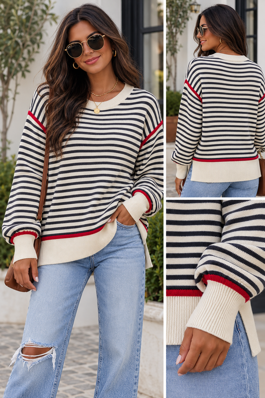 Black Stripe Ribbed Sweater