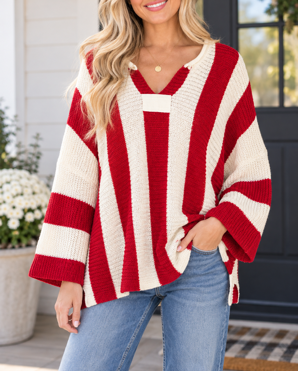 Stripe V Neck Sweater