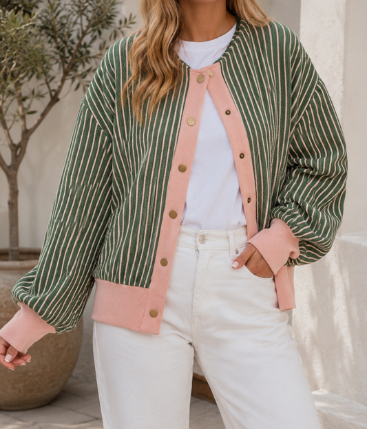 Stripe Trim Cardigan
