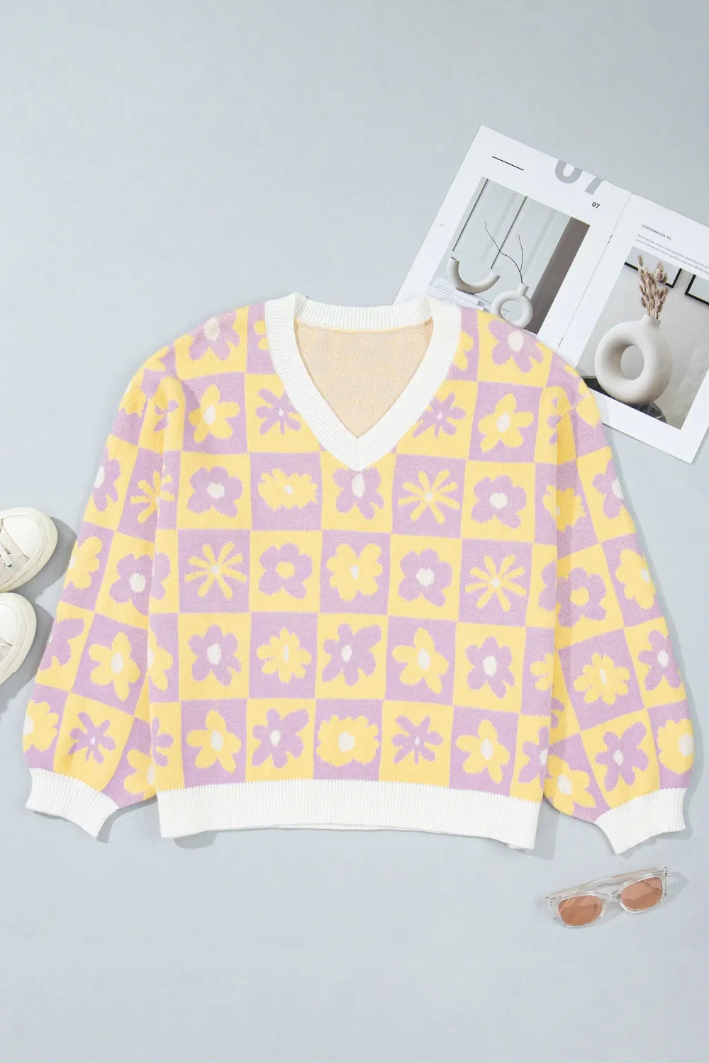 Floral Long Sleeve Plus Size Sweater