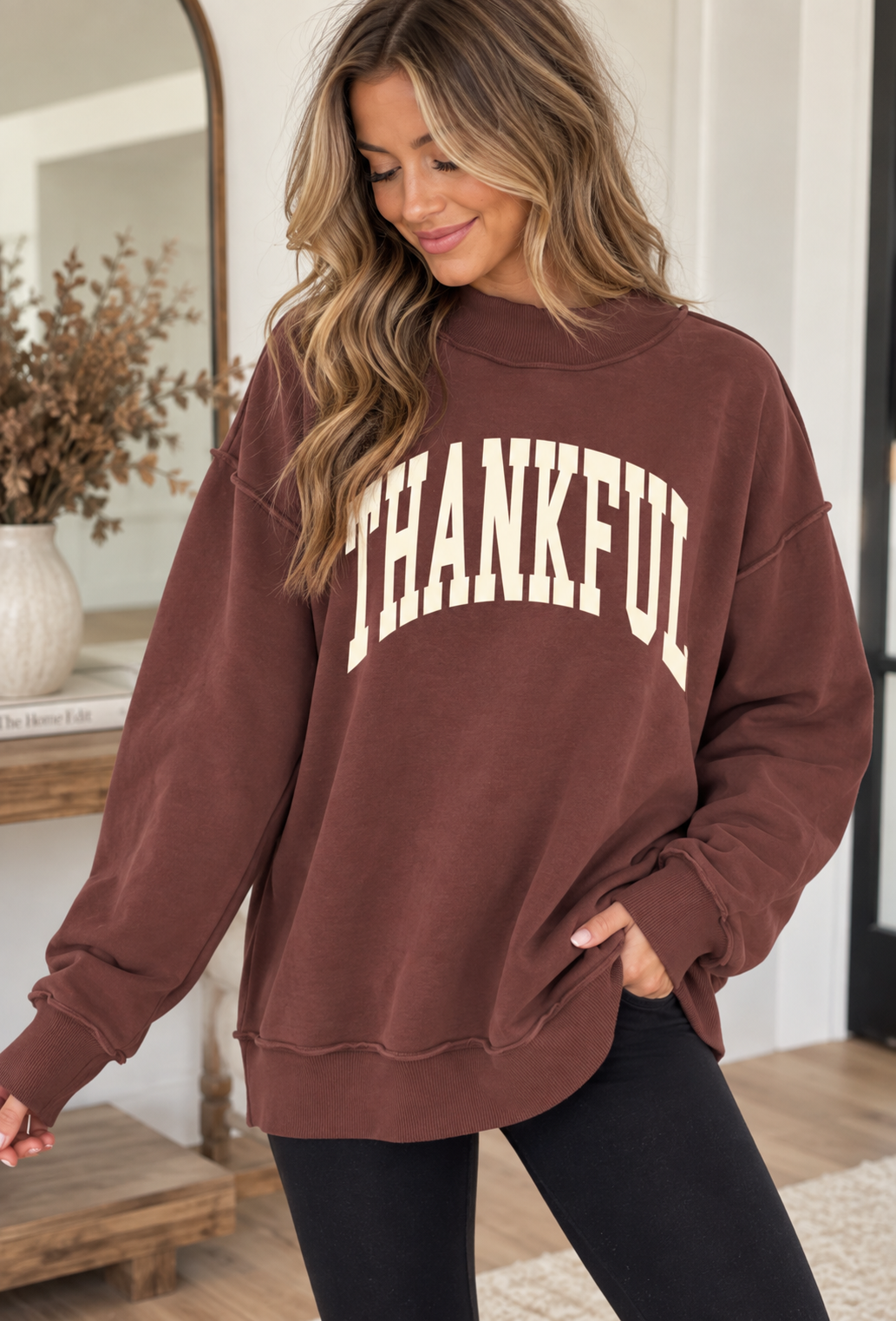 Thankful/Gobble Reverse Mock Neck Sweatshirt RTS