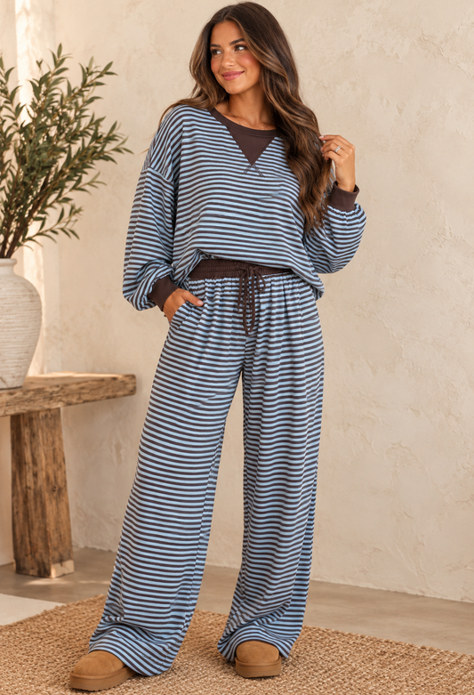 Brown Stripe Two Piece Set