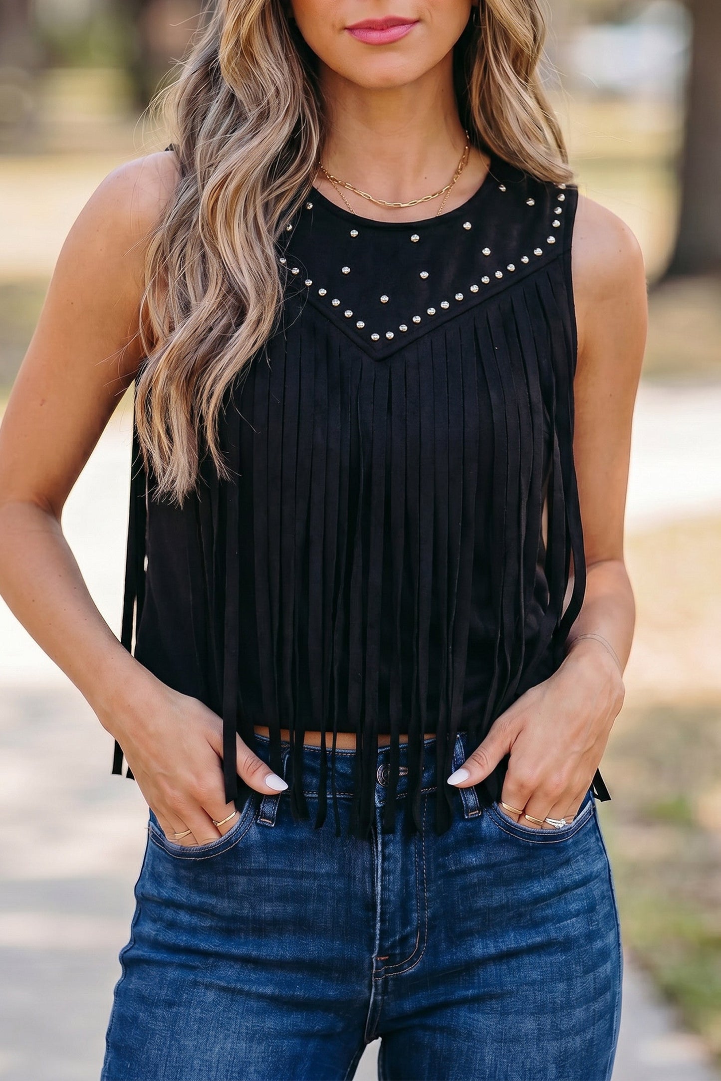 Black Tassel Stud Top