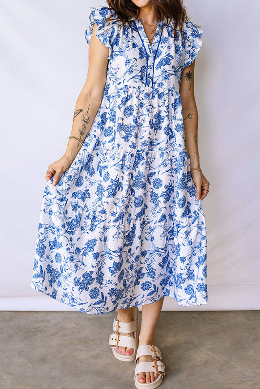 Blue Floral Midi Dress New RTS