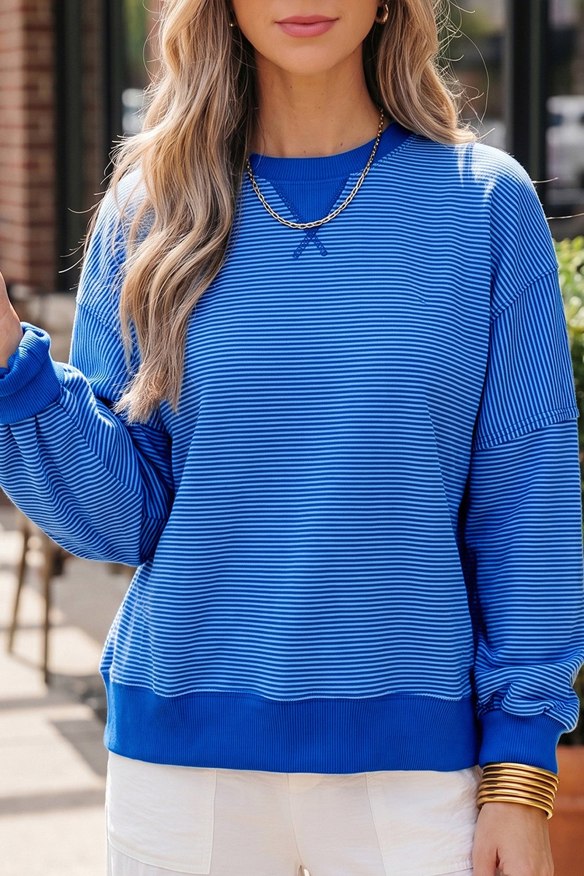 Blue Stripe Ribbed Top RTS