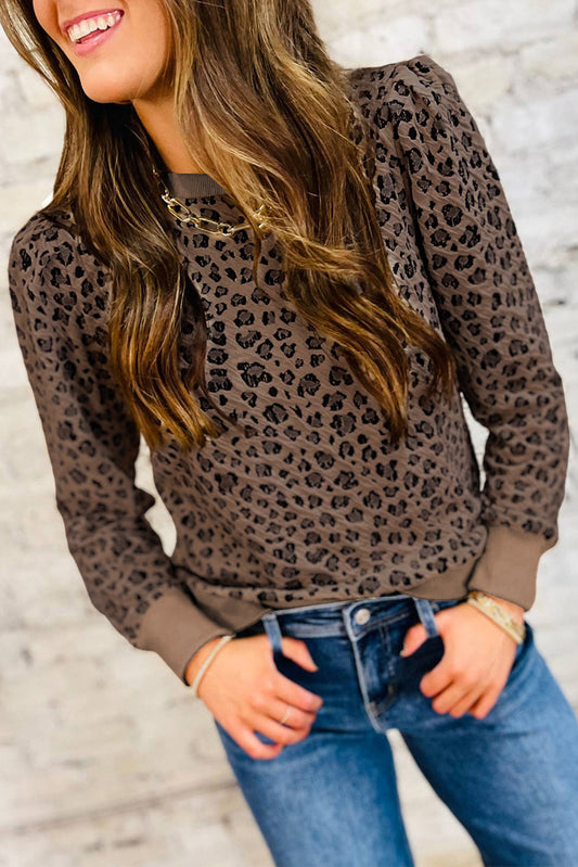 Brown Ribbed Leopard Top LT
