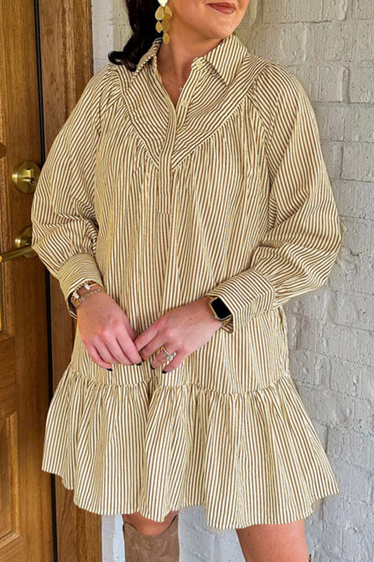 Brown Stripe Collared Dress LT