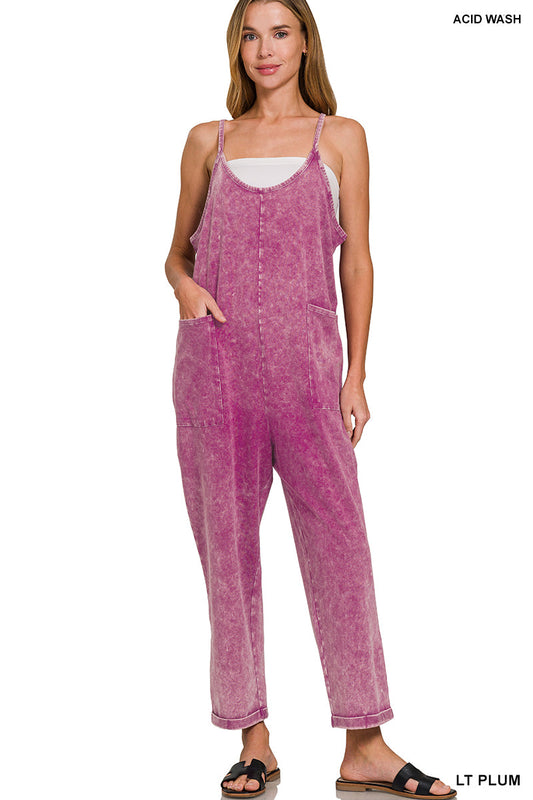 Washed-Spaghetti Strap Overalls Zenana New RTS