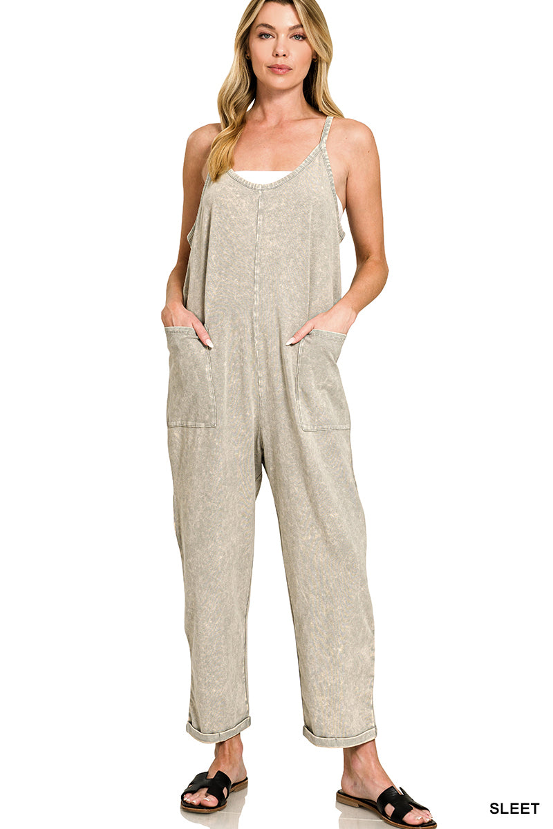 Washed-Spaghetti Strap Overalls Zenana New RTS