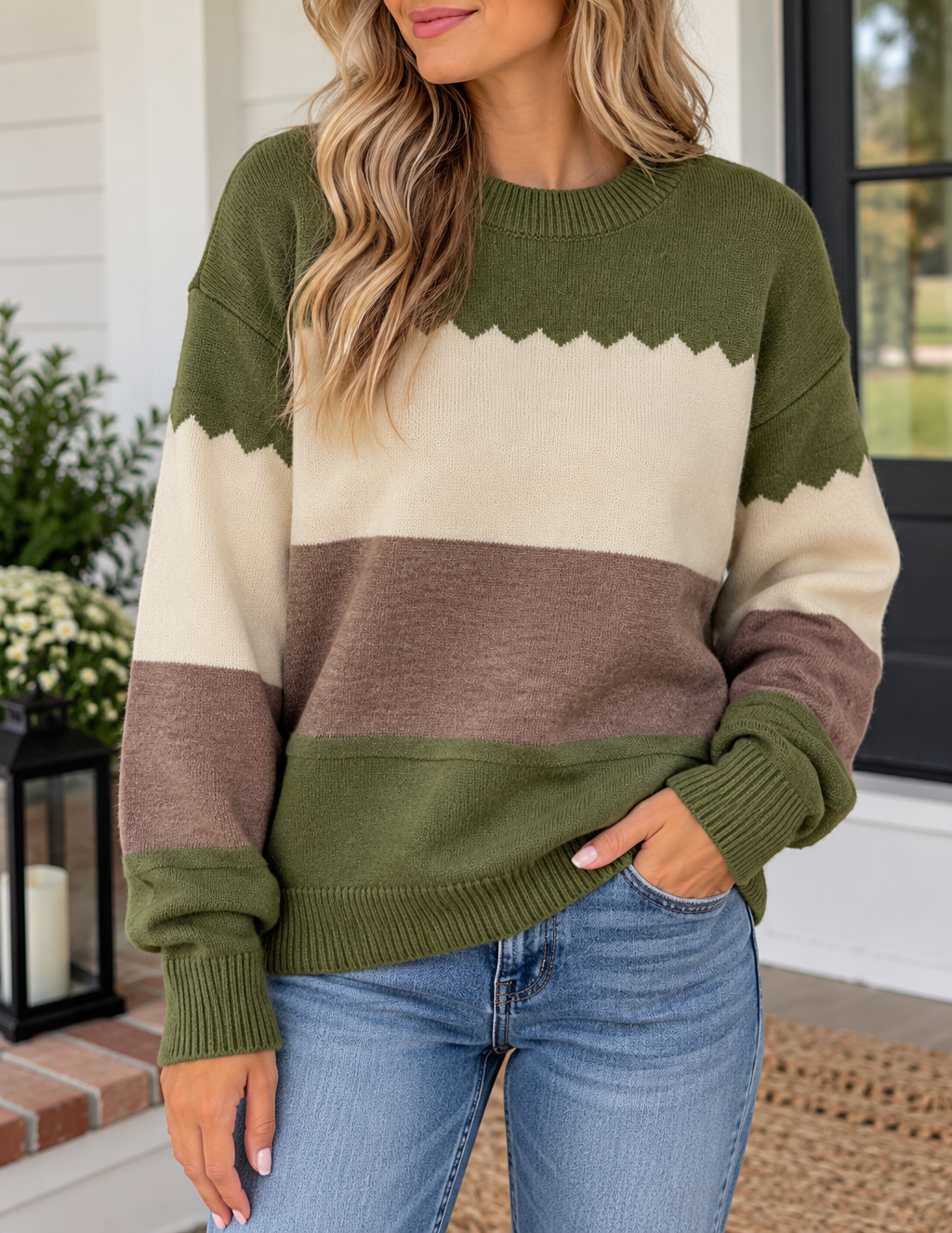 Colorblock Crew Neck Sweater