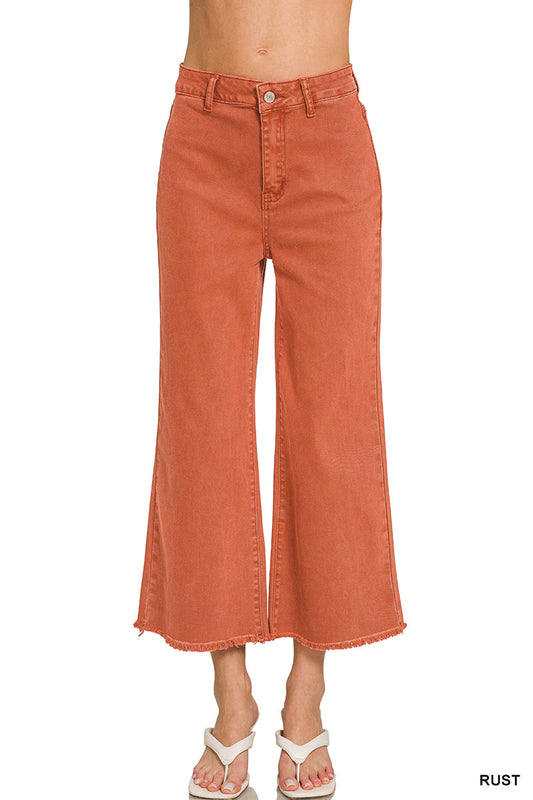 Cropped Frayed Hem Straight Jeans Zenana