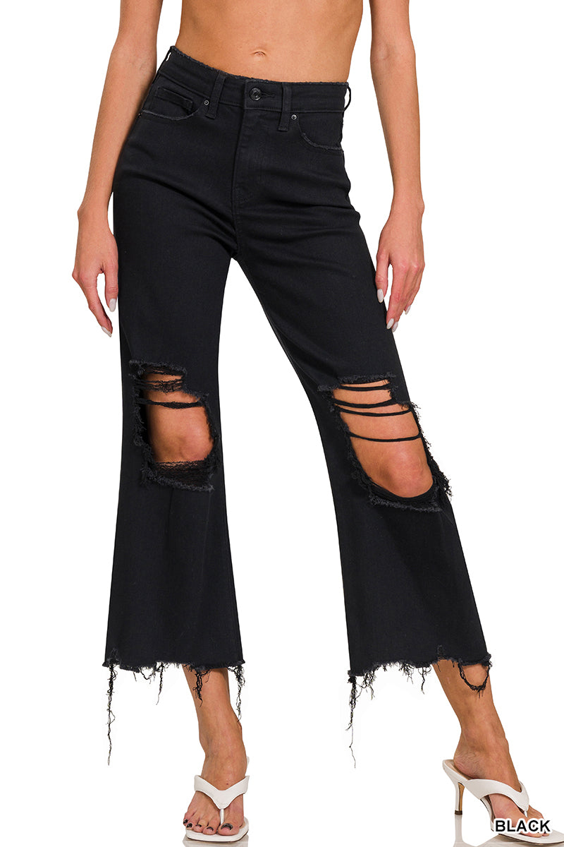 Distressed-Knee Crop Pants Zenana New RTS