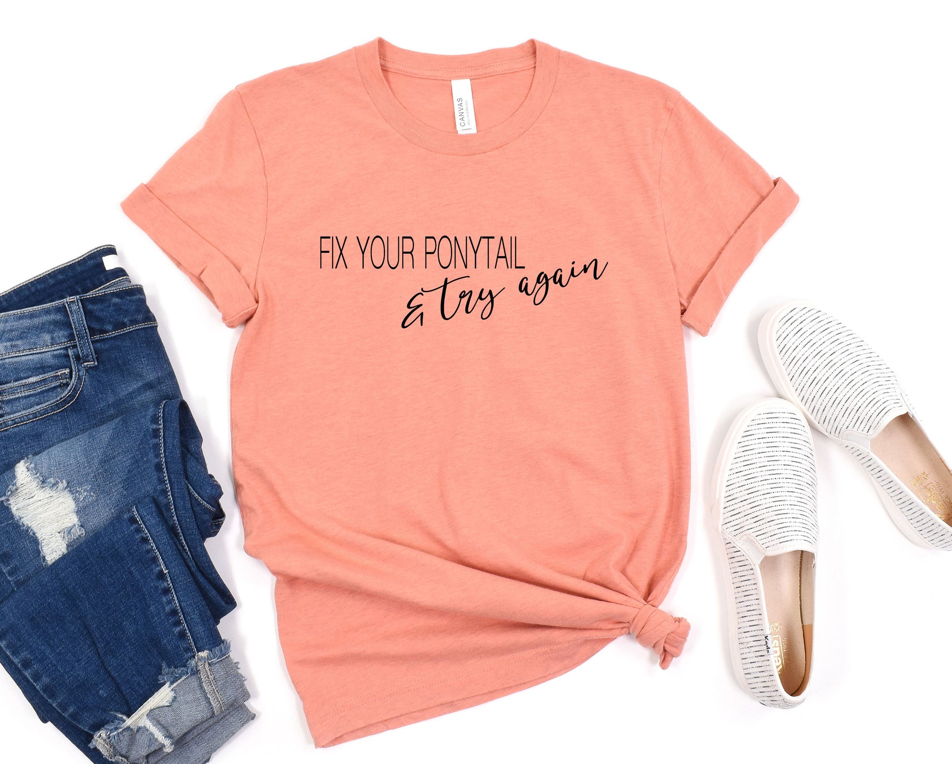 Wholesale Fix Your Ponytail Graphic Tee - Heather Sunset