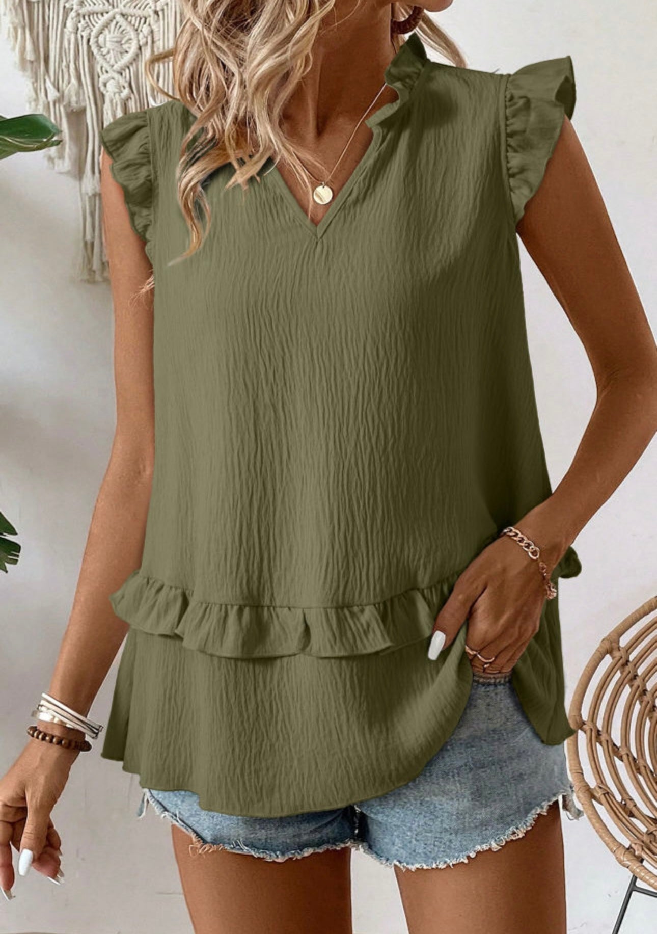 Notched Ruffle Top