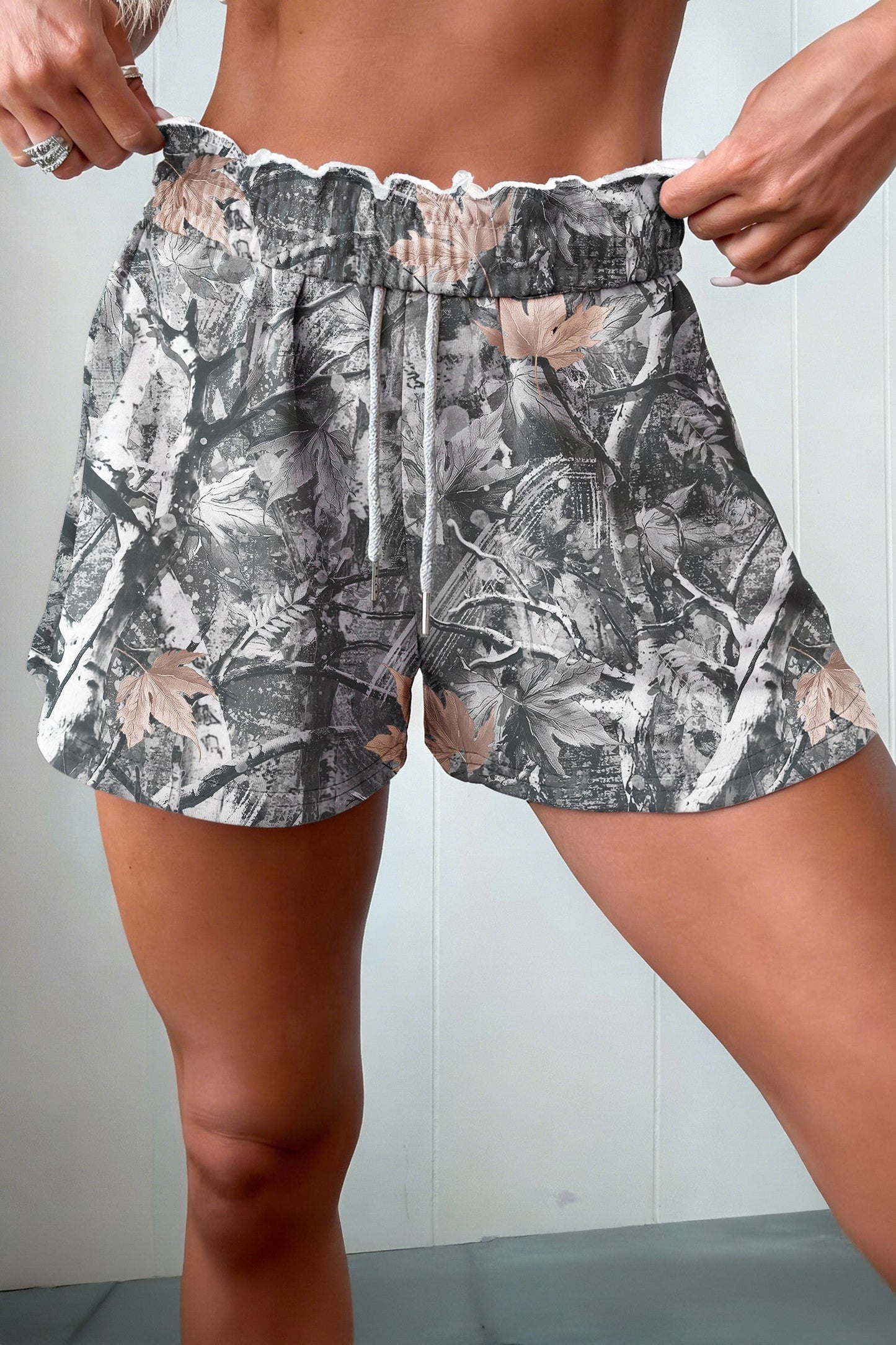 Gray Maple Leaf Printed Shorties New RTS