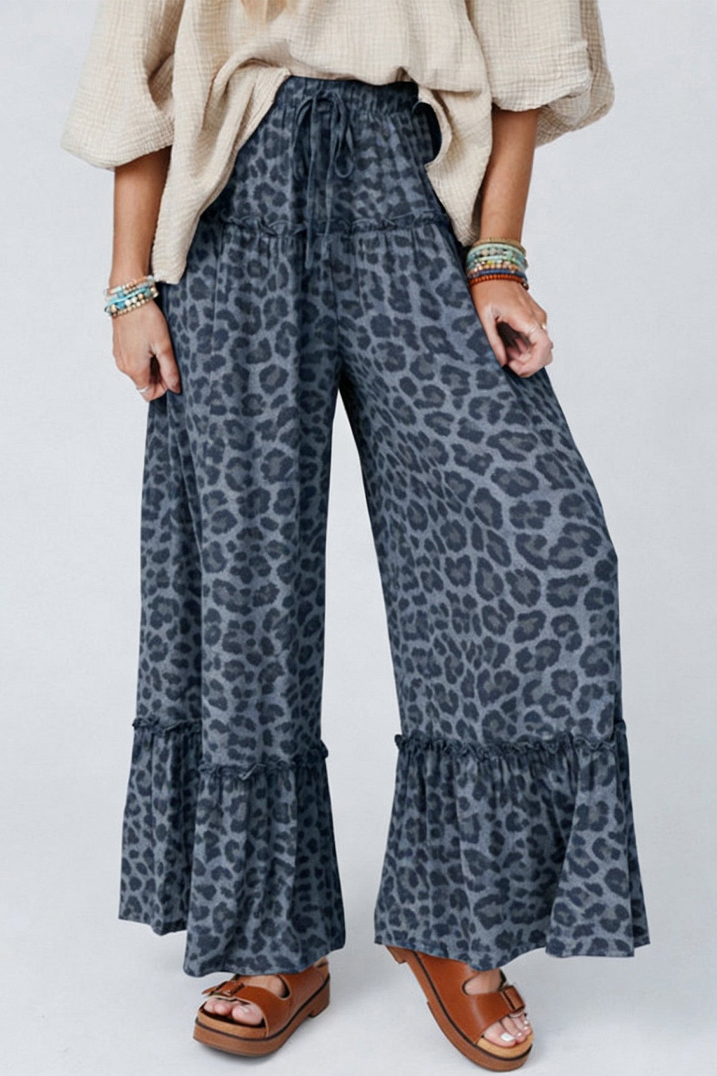 Gray Leopard Frilled Pants RTS
