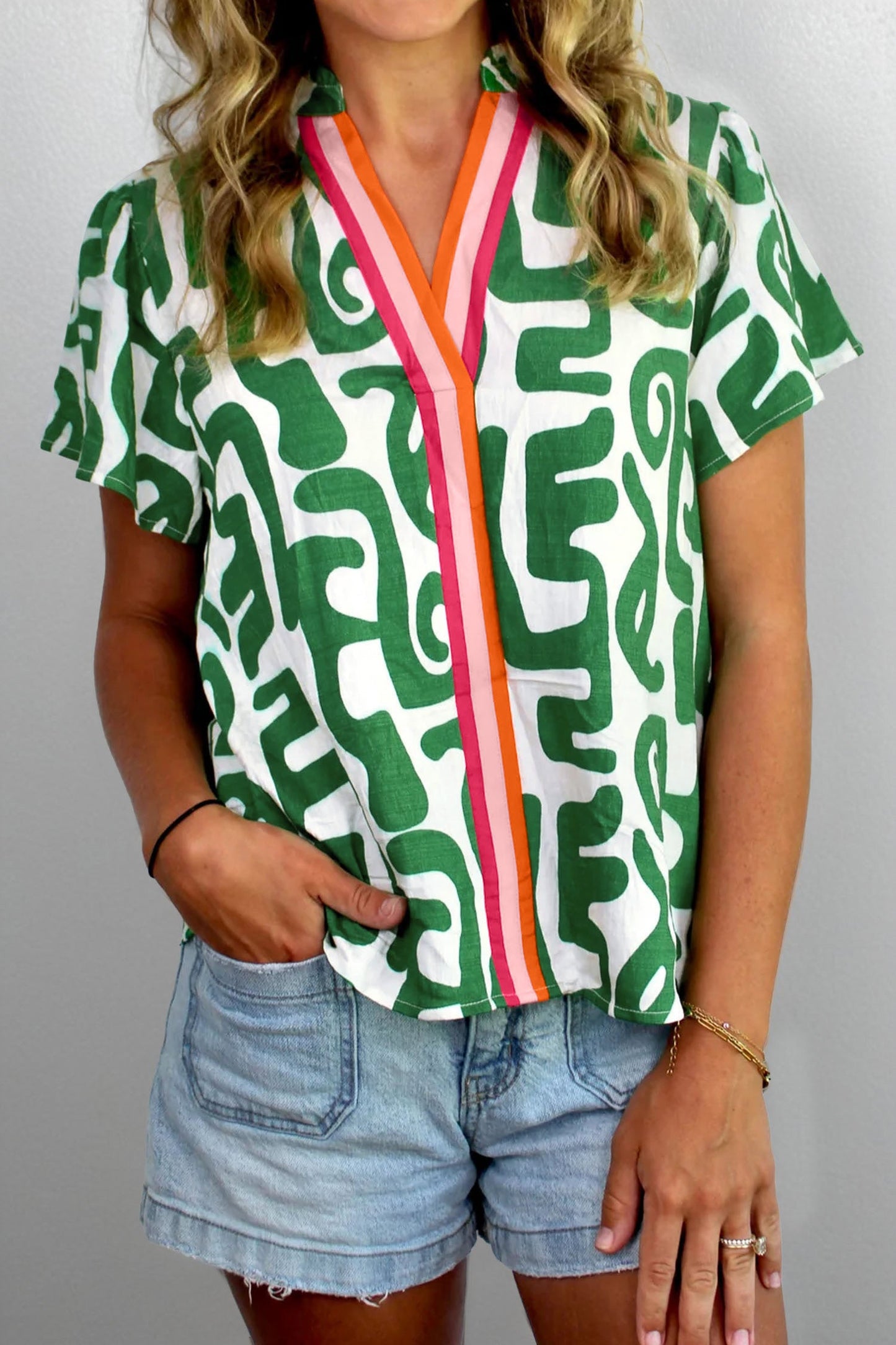 Green Abstract Striped Blouse