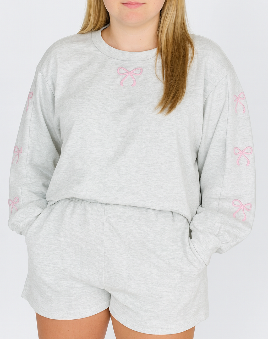 Grey Bow Embroidered Plus Set LT