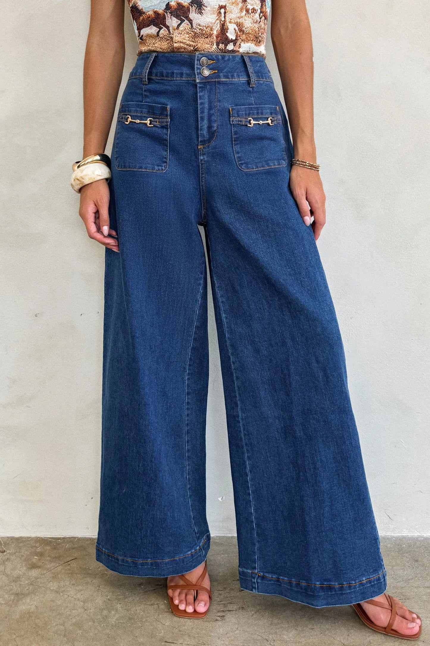 Hardware Decor Wide Leg Jeans LT