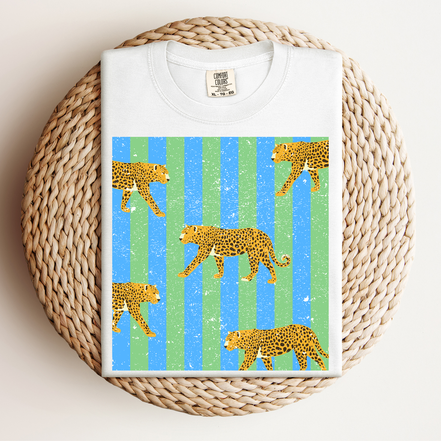 Blue/Green Cheetah Stripe Tee.
