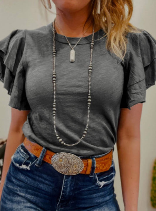 Dark Grey Ruffled Top RTS