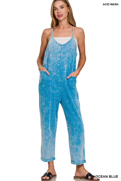 Washed Spaghetti Strap Overalls Zenana New RTS