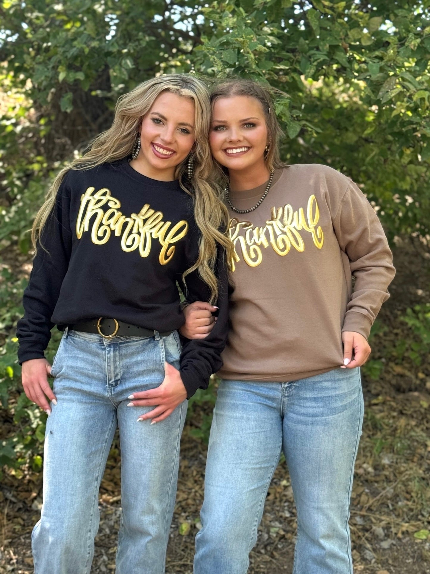 Thankful in Gold Metallic Puff Sweatshirt