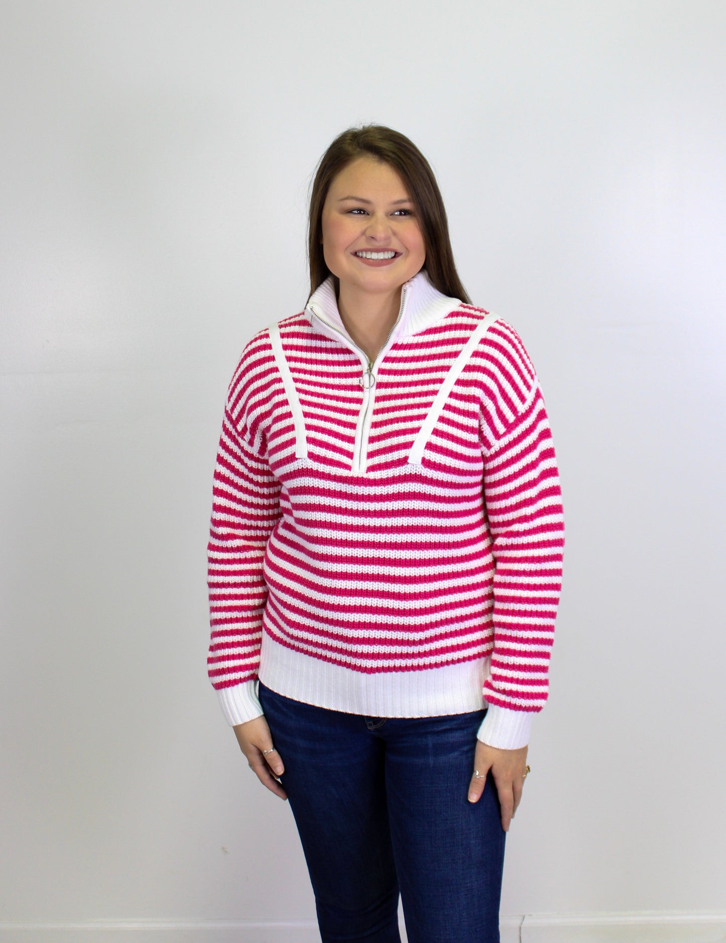 Pink Striped Zip Up Pullover RTS