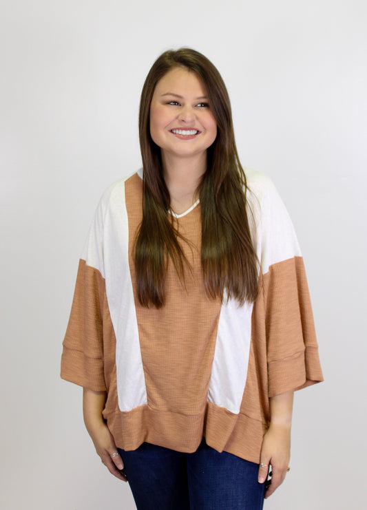 Brown Colorblock Oversized Tee LT