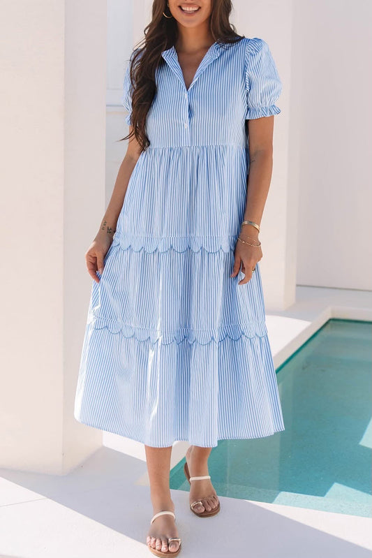 Sky Blue Striped Long Dress RTS