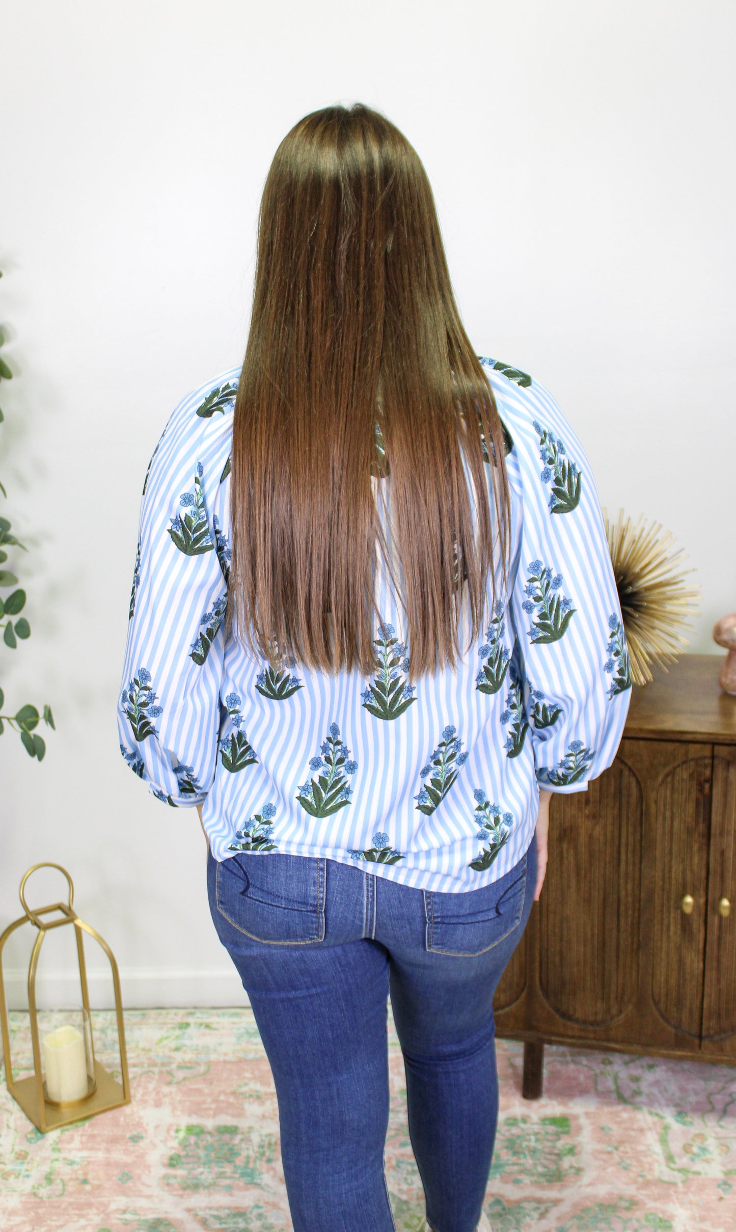 Blue Striped Floral Blouse LT