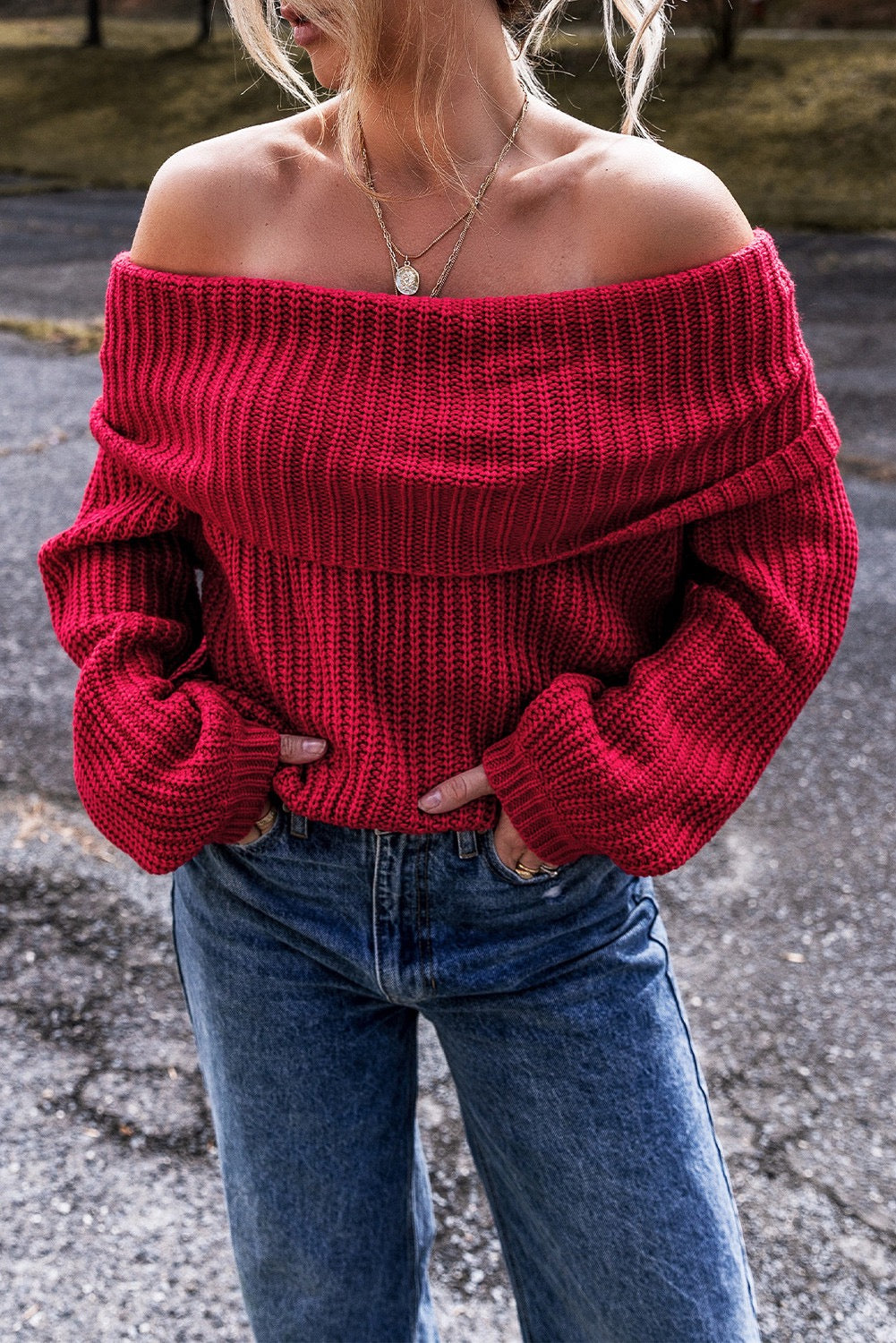 Red Off the Shoulder Sweater December.