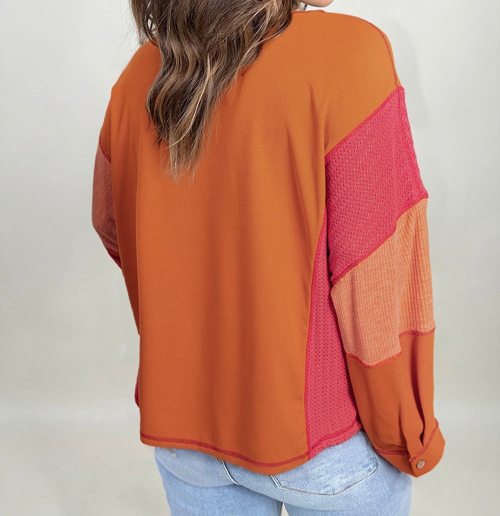 Orange Patchwork Plus Size Top RTS