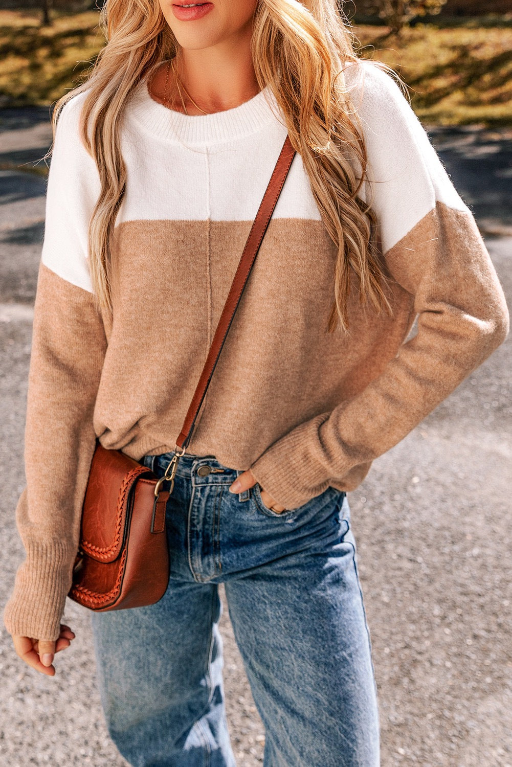 Khaki Colorblock Sweater Top LT