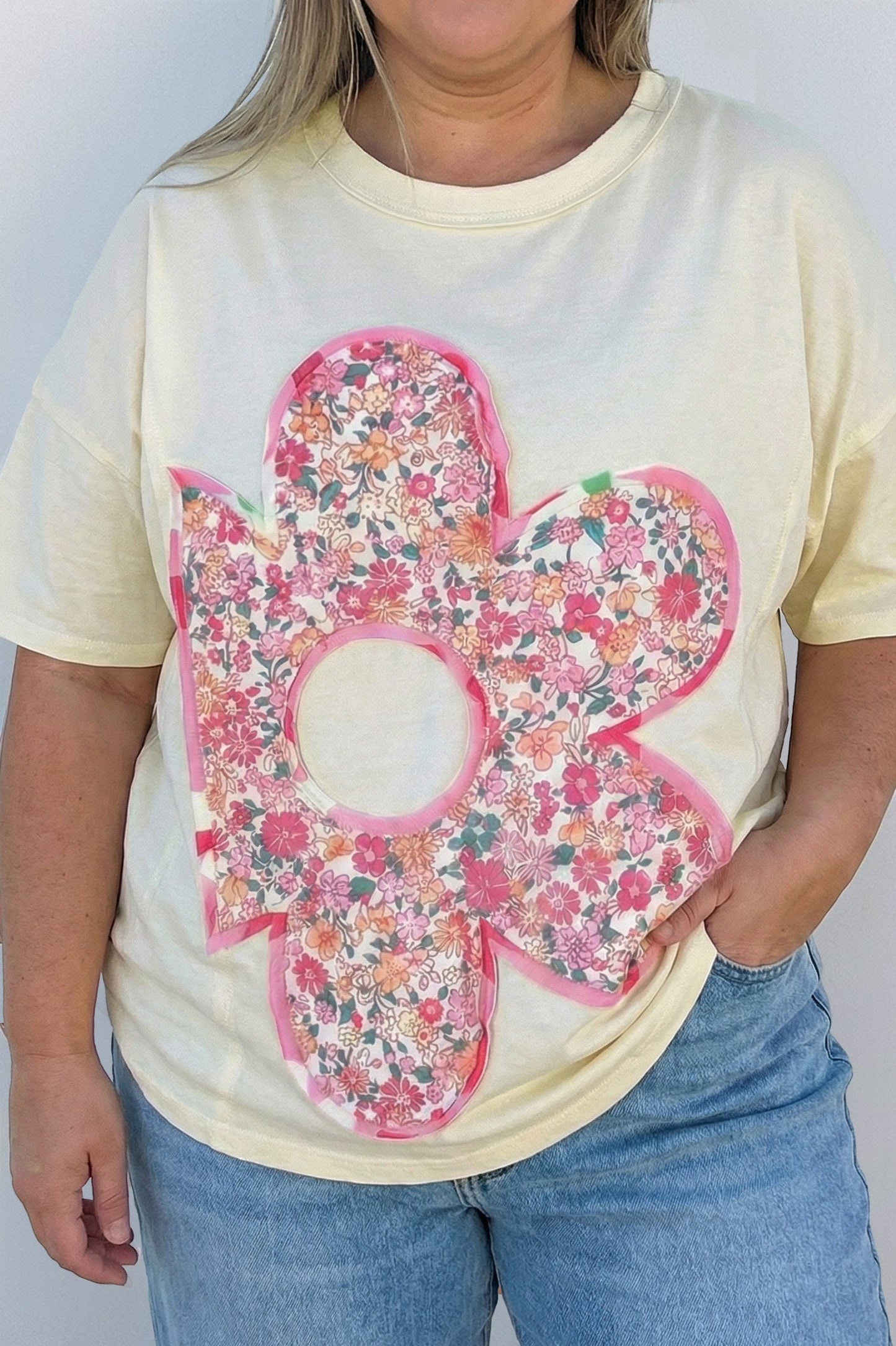 Jet Stream Flower Patched Plus Shirt
