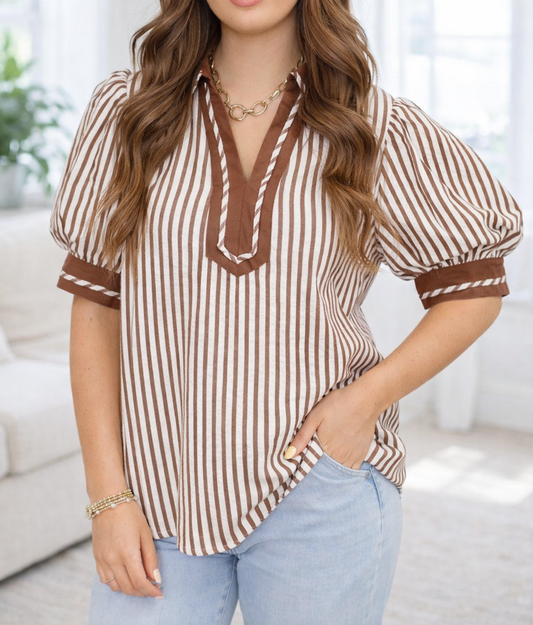 Stripe Bubble Sleeve Blouse LT