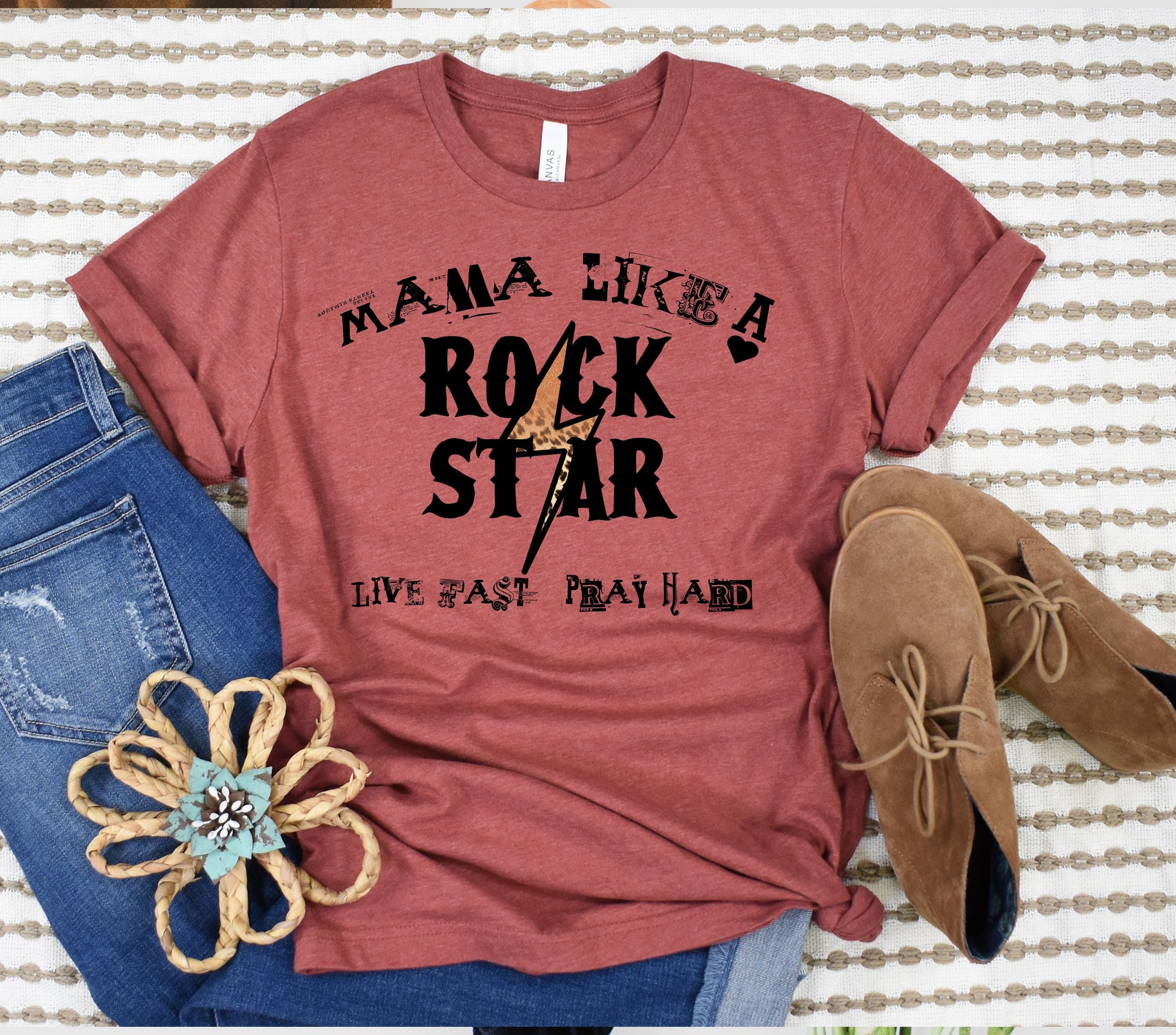 Wholesale Mama Like A Rock Star Graphic Tee - Heather Clay