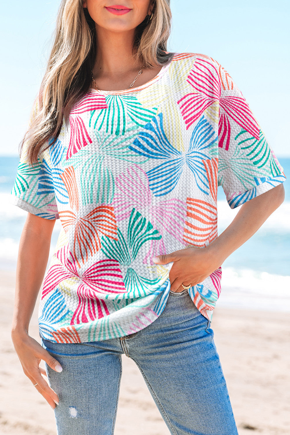 Multicolor Bowknot Waffle Top