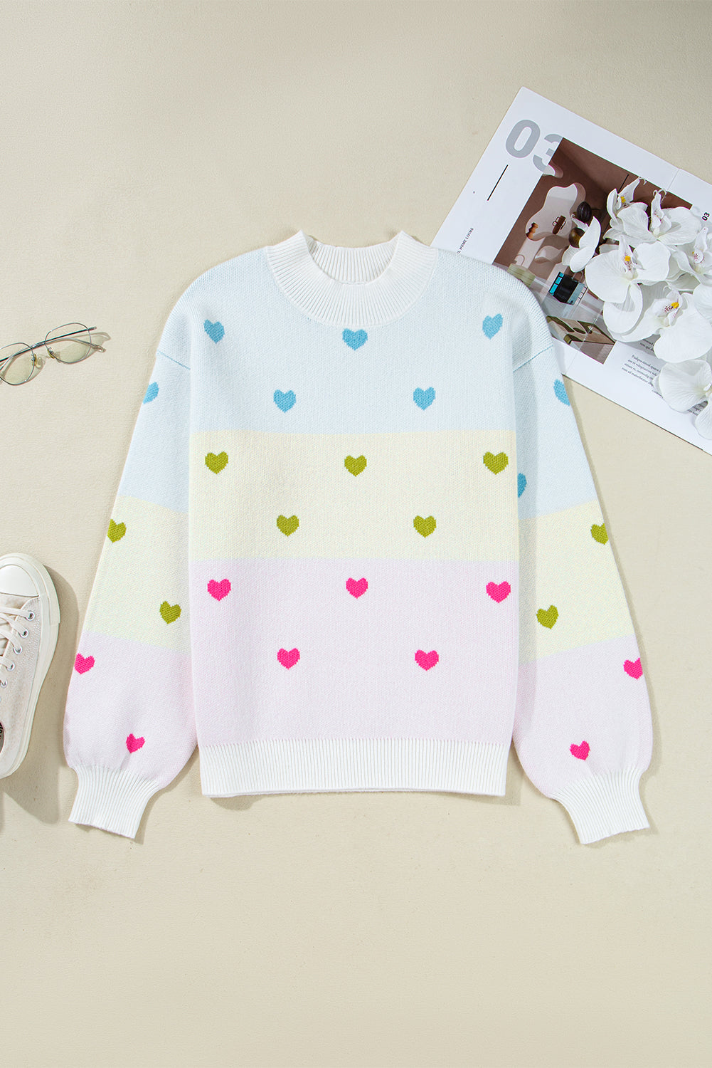 Multicolor Heart Knit Sweater LT