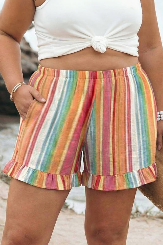 Orange Stripe Plus Size Ruffle Bottoms