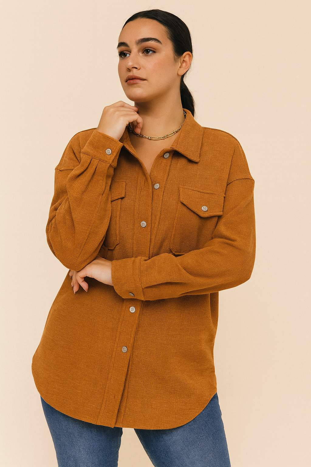 Orange Textured Knit Shacket LT