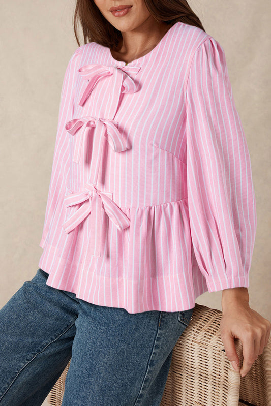 Pink Stripe Bowknot Blouse LT