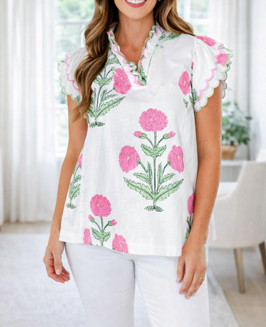 Wild Flower Scallop Blouse RTS