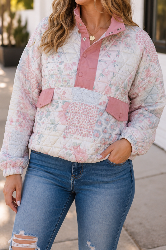 Pink Floral Quilted Plus Sweatshirt