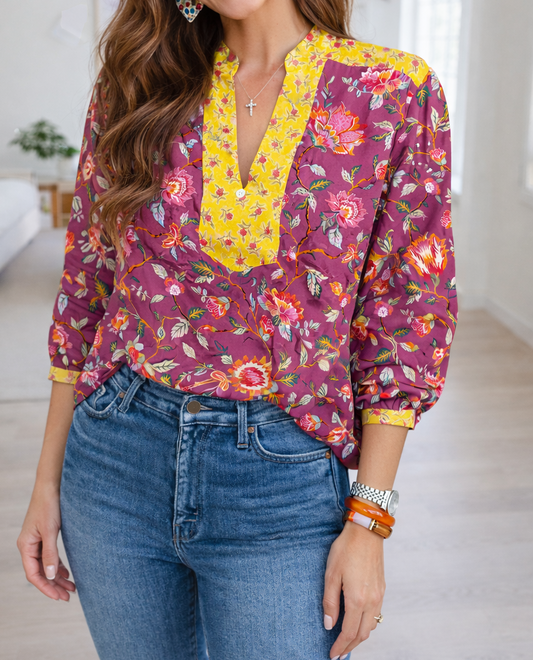 Placket Split Floral Blouse LT