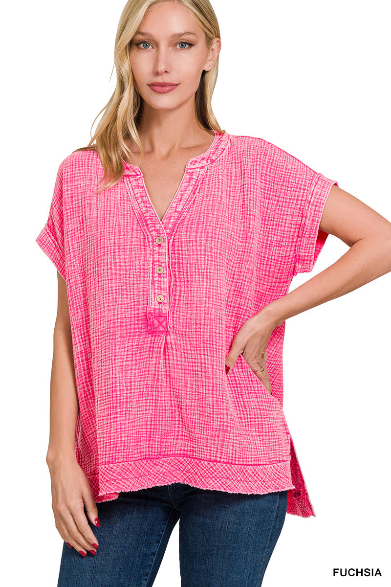 Double-Gauze Henley Top Zenana New RTS