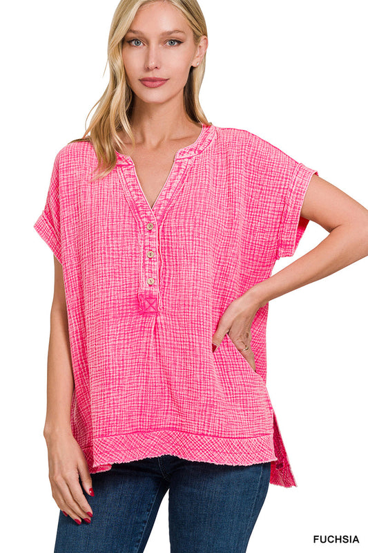 Double-Gauze Henley Top Zenana New RTS