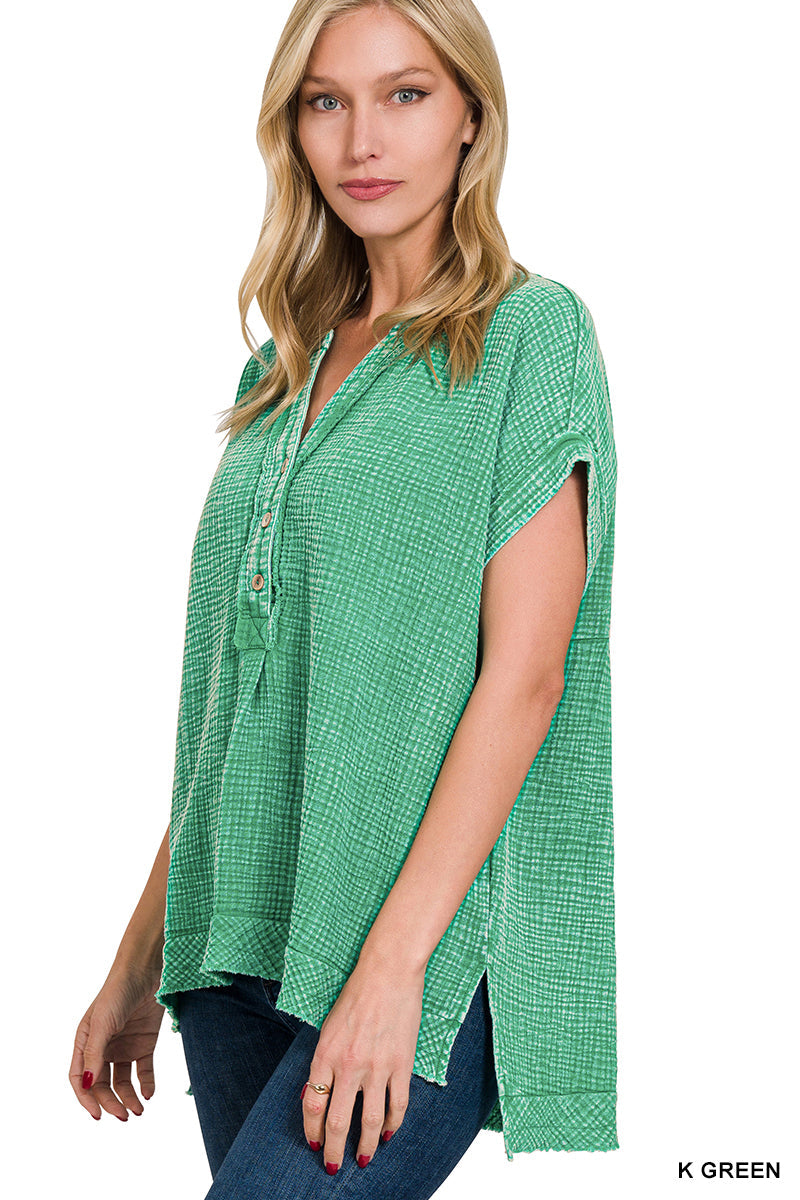Double-Gauze Henley Top Zenana New RTS