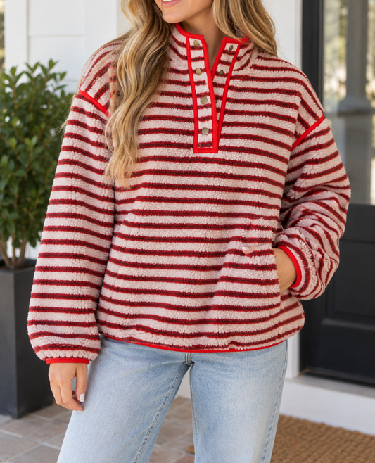 Red Striped Fuzzy Sweatshirt